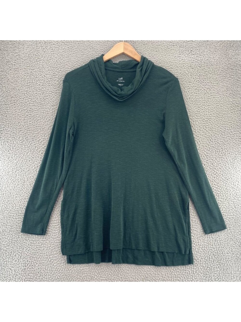 J Jill Top Women Medium Green Pima Cowl Neck Tunic Long Sleeve Slub Knit Stretch